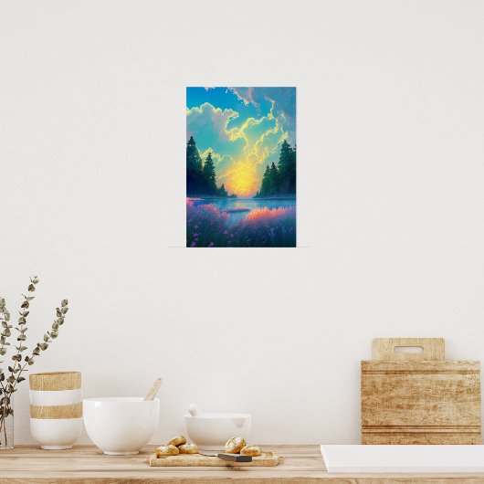 Natuur's Canvas, Charming Lake en Golden Sunset Poster (Keuken)