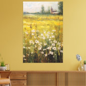 Natuur's Canvas: olieverfschilderij van wilde bloe Canvas Afdruk (Insitu (Woonkamer))