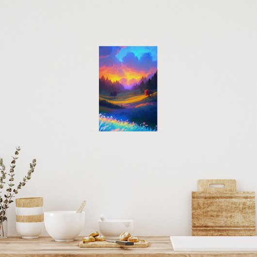Natuur's Canvas, Sunset Glow over Valley Poster (Keuken)
