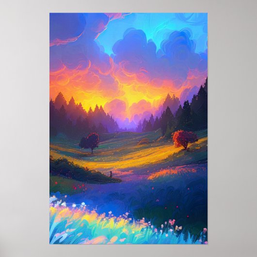 Natuur's Canvas, Sunset Glow over Valley Poster (Voorkant)