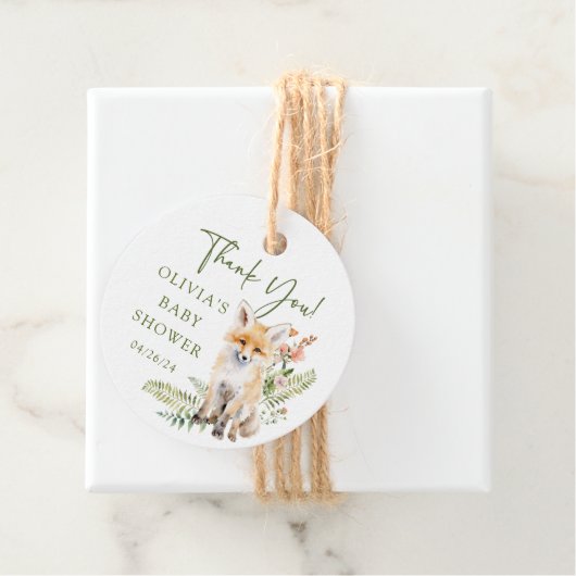 Natuur's Delight Fox Baby shower Favor Gift Label (In situ)
