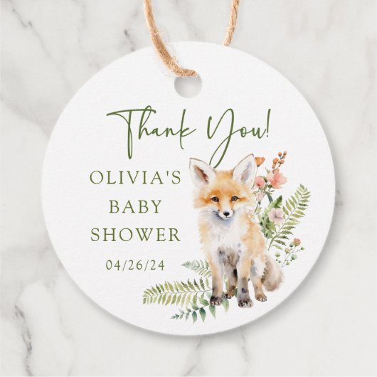 Natuur's Delight Fox Baby shower Favor Gift Label (Achterkant)