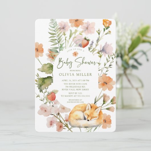 Natuur's Delight Fox Baby shower Uitnodiging (Staand voorkant)