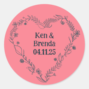 Natuur's Delight Hart-vormige Krans Bloemen Ronde Sticker