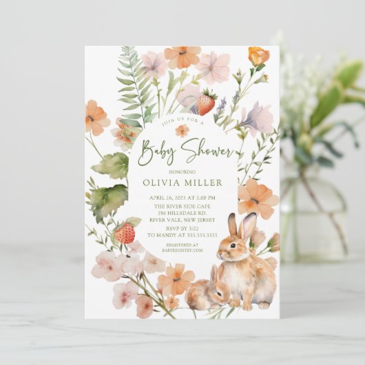 Natuur's Delight Rabbit Baby shower Invitation Kaart (Staand voorkant)