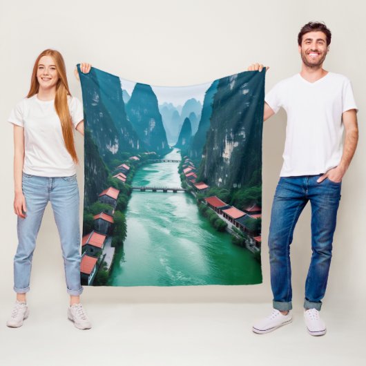 Natuur's Embrace - Schilderachtig rivierlandschap Fleece Deken (In situ)