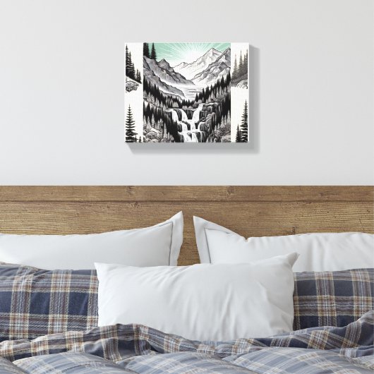Natuur's Essence: Zwart & Wit Landschap T-Shirt Canvas Afdruk (Insitu (Slaapkamer))