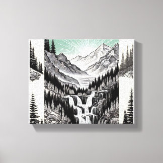 Natuur's Essence: Zwart & Wit Landschap T-Shirt Canvas Afdruk