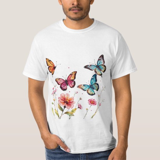 Natuur's Grace: Waterverf Butterflies T-shirt (Voorkant)