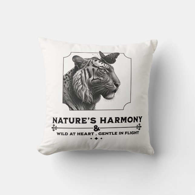 Natuur's Harmony, De tijger en de vlinder Kussen (Voorkant)
