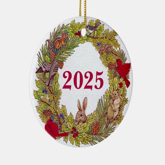 Natuur's Holiday Wreath Keramisch Ornament (Rechts)