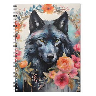 Natuur's Magic - Charmante Wolf in de Bloemenparad Notitieboek