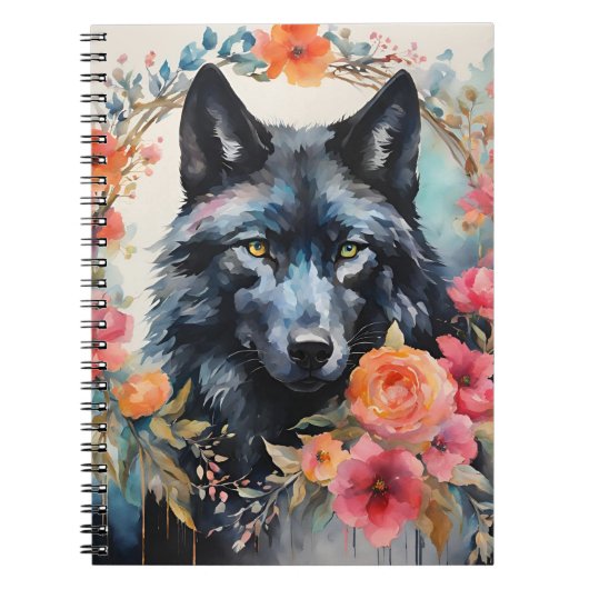 Natuur's Magic - Charmante Wolf in de Bloemenparad Notitieboek (Voorkant)