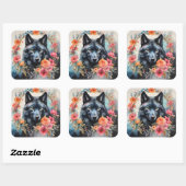 Natuur's Magic - Charmante Wolf in de Bloemenparad Vierkante Sticker (Vel)