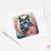 Natuur's Magic - Charmante Wolf in de Bloemenparad Vierkante Sticker (Envelop)
