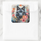 Natuur's Magic - Charmante Wolf in de Bloemenparad Vierkante Sticker (Tas)
