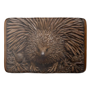 Natuur's Quill: De Australische Echidna in Hout, Badmat