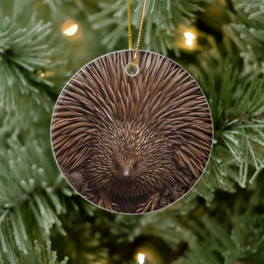 Natuur's Quill: De Australische Echidna in Hout, Keramisch Ornament (Boom)