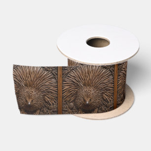 Natuur's Quill: De Australische Echidna in Hout, Satijnen Lint