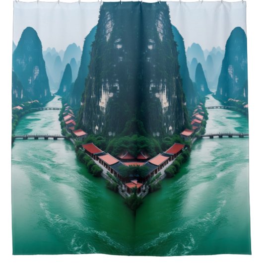 Natuur's Retreat - Serene Valley Landscape Douchegordijn (Voorkant)