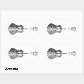 Natuur's Song: Forest Landscape Guitar Art Ovale Sticker (Vel)