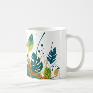 Natuur's Splash - Levendige Abstracte bladkunst vo Koffiemok
