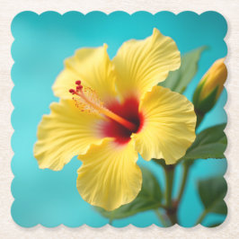 Natuur's Treasure: Yellow Hibiscus Harmony Kartonnen Onderzetters