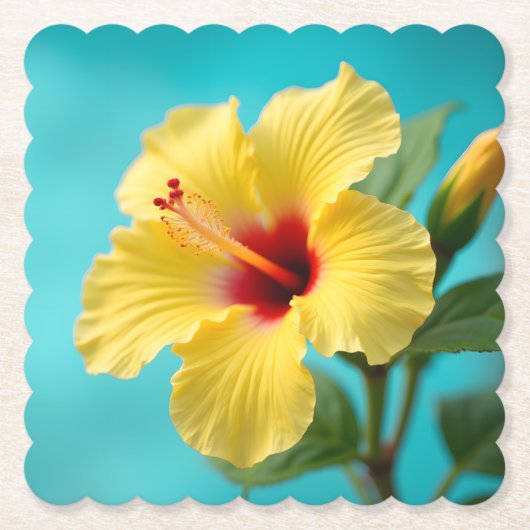 Natuur's Treasure: Yellow Hibiscus Harmony Kartonnen Onderzetters (Voorkant)