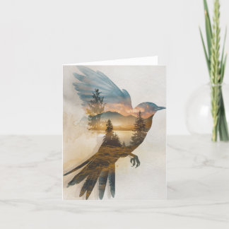 Natuurscène binnen de Silhouette van een vogel Feestdagen Kaart