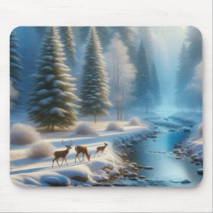 Natuurtafereel, Herten, Winter, Sneeuw, Cadeau Muismat