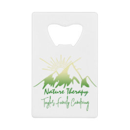 Natuurtherapie Familie camping gepersonaliseerd Creditkaart Flessenopener