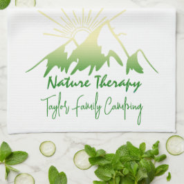 Natuurtherapie Familie camping gepersonaliseerd Theedoek