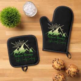 Natuurtherapie Familie kamperen gepersonaliseerd Ovenwant & Pannenlap Set