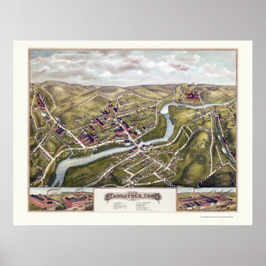 Naugatuck, CT Panoramic Map - 1877 Poster (Voorkant)