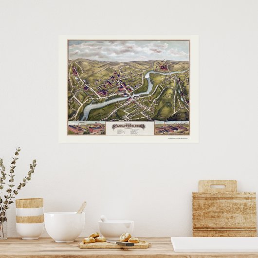 Naugatuck, CT Panoramic Map - 1877 Poster (Keuken)