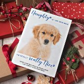 Naught Nice Funny Blue Buffalo Plaid Pet Photo Feestdagenkaart