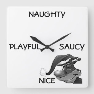 "NAUGHT/NICE WINKING ELF CHRISTMAS CLOCK VIERKANTE KLOK