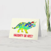 Naught of nice Santa Triceratops dino quote Kaart (Voorkant)