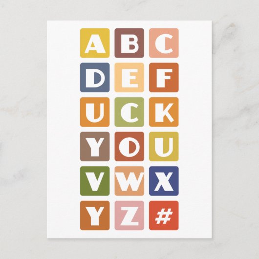 Naughty Alphabets aangepast briefkaart (Voorkant)