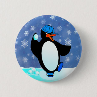 Naughty baseball pinguïn ronde button 5,7 cm