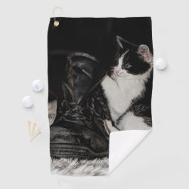 Naughty black and white cat golfhanddoek