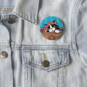 Naughty Black Cat - Cat Art Button (In situ)