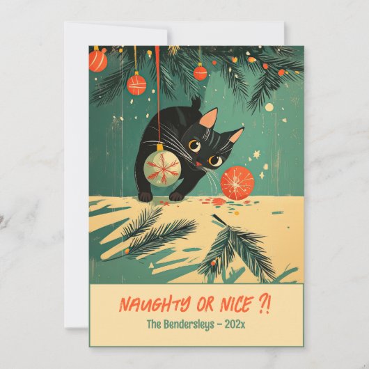 Naughty Black Cat Christmas Flat Holiday Kaart (Voorkant)