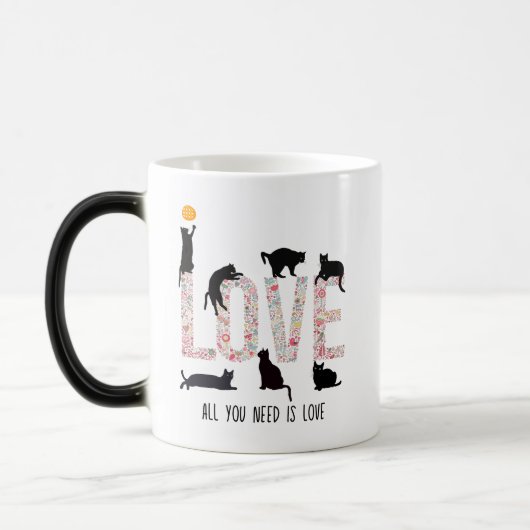 Naughty Black Cat met Love Floral Motifs Magische Mok (Links)