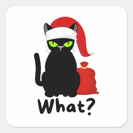 Naughty Black Cat Wearing Santa Hat Vierkante Sticker (Voorkant)