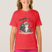 Naughty But Nice Cat Christmas T-shirt (Voorkant)