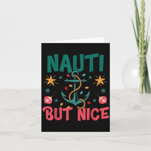 Naughty But Nice Funny Nautical Christmas Pun Joke Kaart (Voorkant)