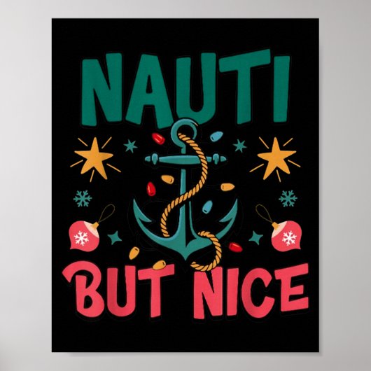 Naughty But Nice Funny Nautical Christmas Pun Joke Poster (Voorkant)