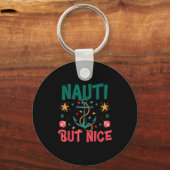 Naughty But Nice Funny Nautical Christmas Pun Joke Sleutelhanger (Voorkant)