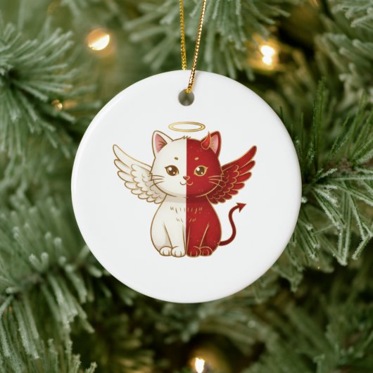 Naughty Cat Angel and Mischievous Cat Split Xmas Keramisch Ornament (Boom)